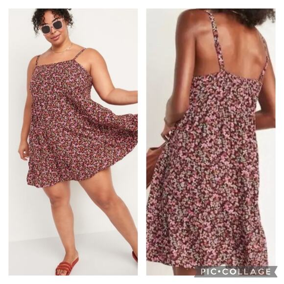Old Navy Dresses & Skirts - Old Navy Tiered Swing Dress Burgundy Ditsy Floral NEW Size 2X